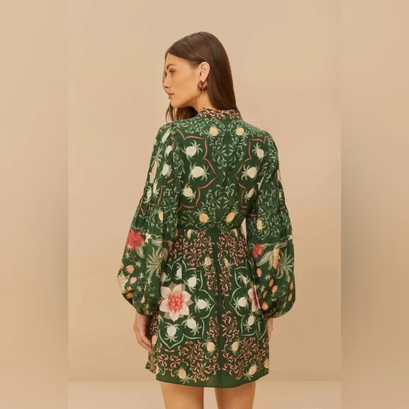 FARM Rio Green Pineapple Garden Long Sleeve Mini Dress - Picture 2 of 6